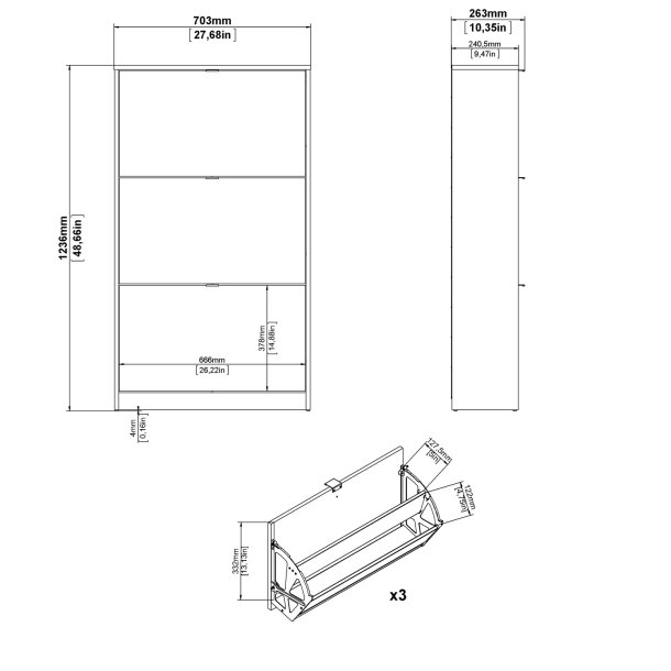 Shoes skoskab natur/ hvid tr, med 3 klaplger