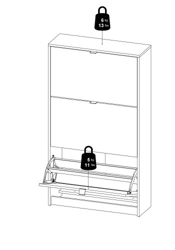 TVILUM Shoes skoskap - naturlig/hvitt tre, med 3 foldedrer og 2 rom