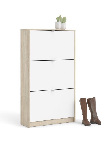 TVILUM Shoes skoskap - naturlig/hvitt tre, med 3 foldedrer og 2 rom