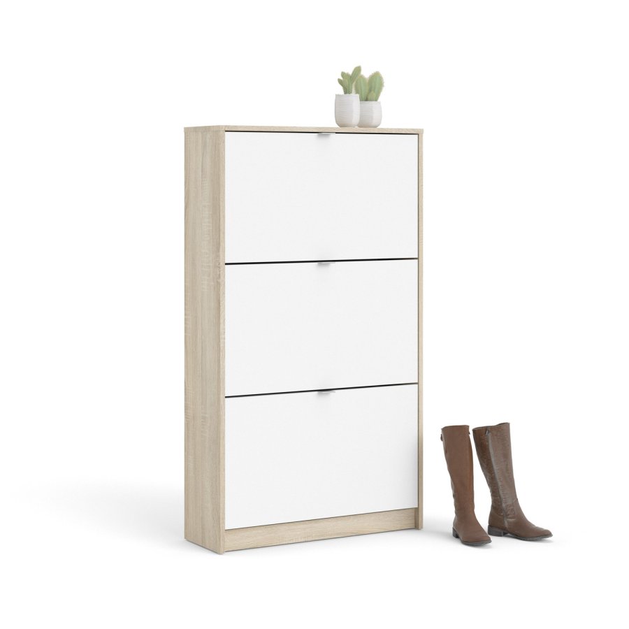 TVILUM Shoes skoskap - naturlig/hvitt tre, med 3 foldedrer og 2 rom