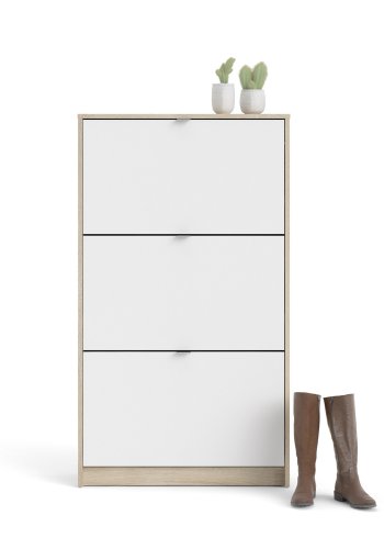 TVILUM Shoes skoskap - naturlig/hvitt tre, med 3 foldedrer og 2 rom