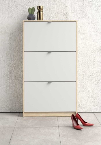 TVILUM Shoes skoskap - naturlig/hvitt tre, med 3 foldedrer og 2 rom