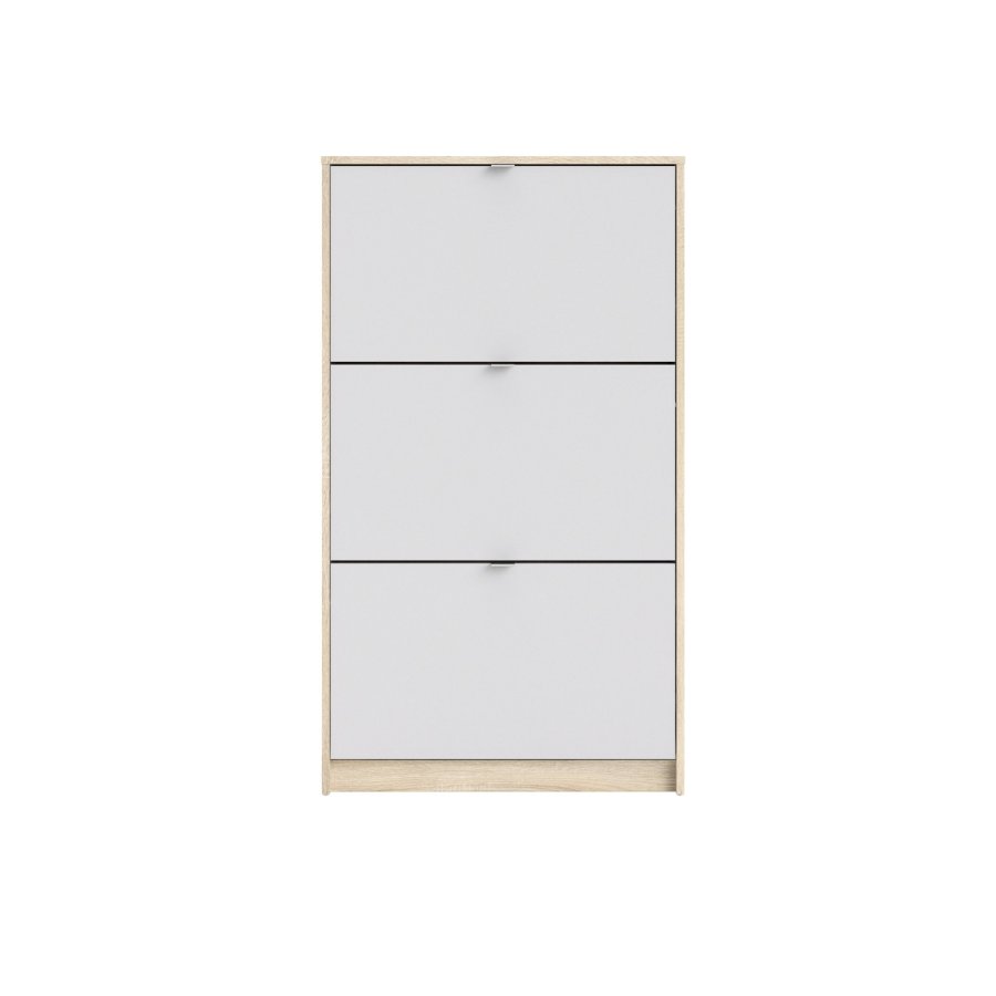 TVILUM Shoes skoskap - naturlig/hvitt tre, med 3 foldedrer og 2 rom