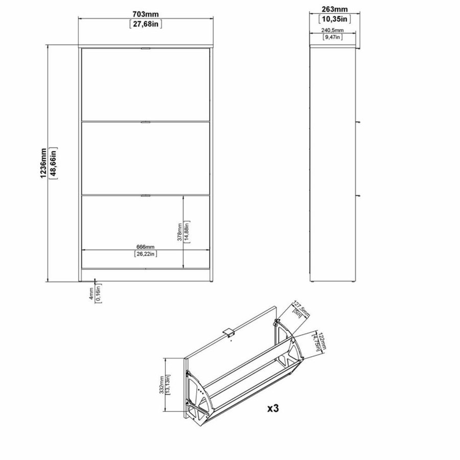 TVILUM Shoes skoskab, m. 3 klaplger med 2 rum - sort folie
