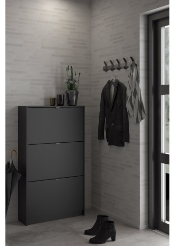 TVILUM Shoes skoskab, m. 3 klaplger med 2 rum - sort folie