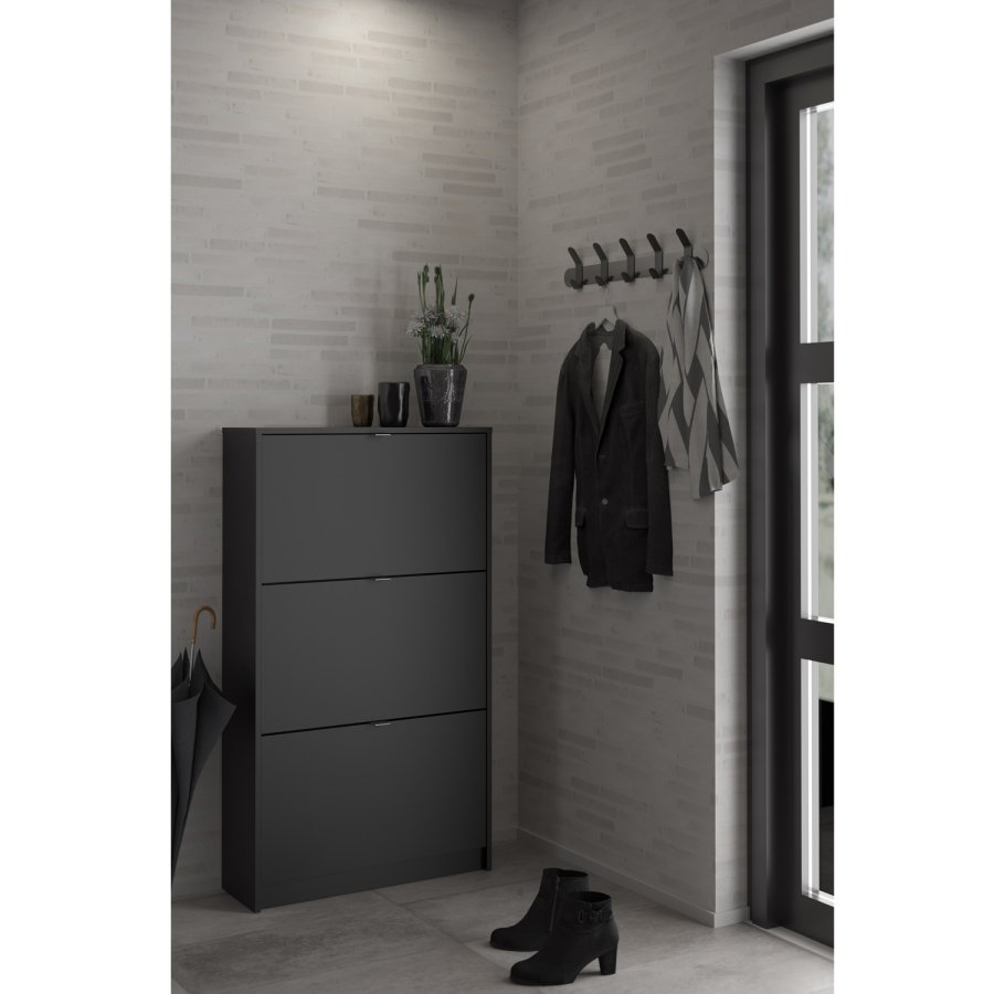 TVILUM Shoes skoskab, m. 3 klaplger med 2 rum - sort folie