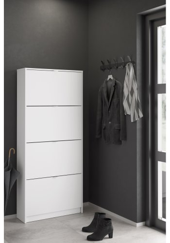 TVILUM Shoes skoskab - hvid tr, m. 4 klaplger og 2 rum