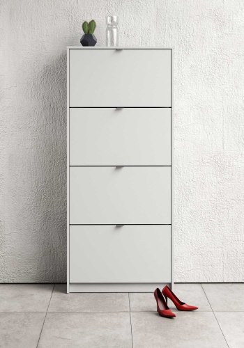 TVILUM Shoes skoskab - hvid tr, m. 4 klaplger og 2 rum