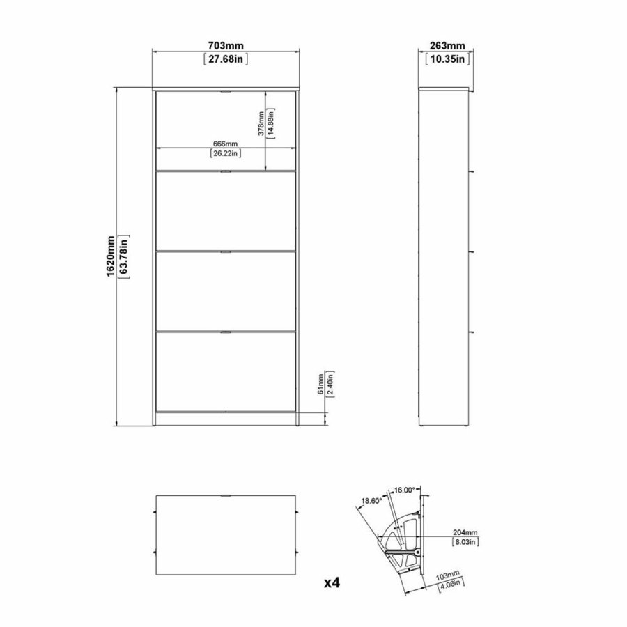 TVILUM Shoes skoskab, m. 4 klaplger med 2 rum - sort folie