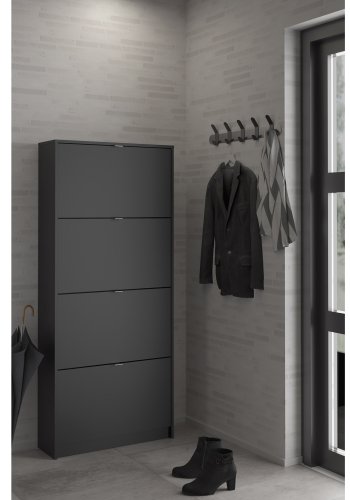 TVILUM Shoes skoskab, m. 4 klaplger med 2 rum - sort folie