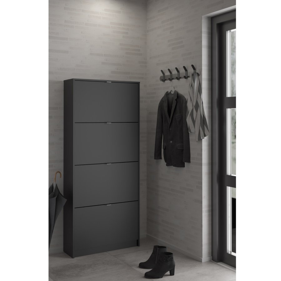 TVILUM Shoes skoskab, m. 4 klaplger med 2 rum - sort folie