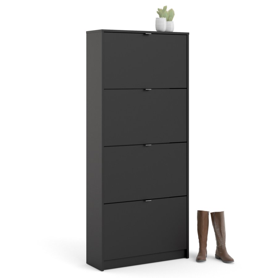 TVILUM Shoes skoskab, m. 4 klaplger med 2 rum - sort folie