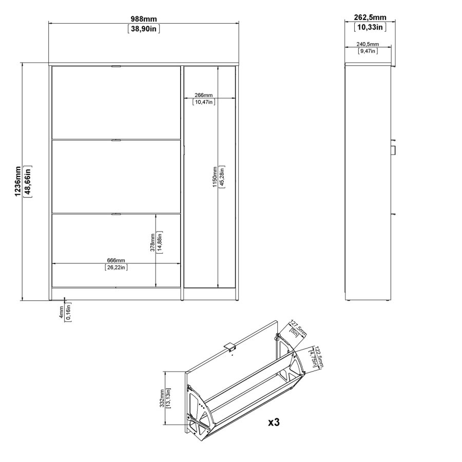 TVILUM Sko skoskap - natur/hvit hyglans eikefiner/tre, m. 3 foldedrer, 1 dr og 2 rom