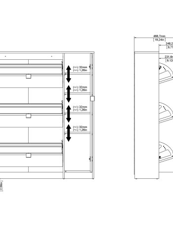 TVILUM Sko skoskap - natur/hvit hyglans eikefiner/tre, m. 3 foldedrer, 1 dr og 2 rom