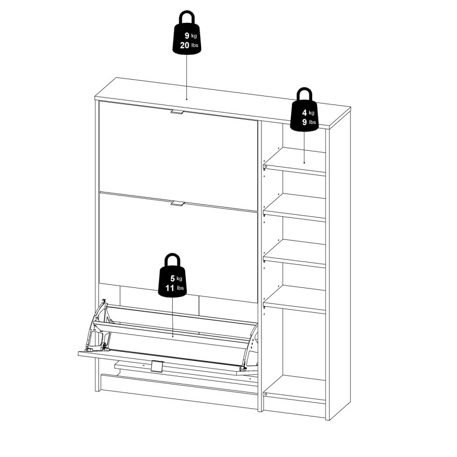 TVILUM Sko skoskap - natur/hvit hyglans eikefiner/tre, m. 3 foldedrer, 1 dr og 2 rom