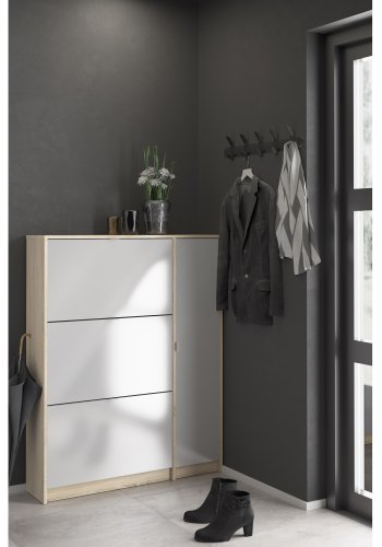 TVILUM Sko skoskap - natur/hvit hyglans eikefiner/tre, m. 3 foldedrer, 1 dr og 2 rom