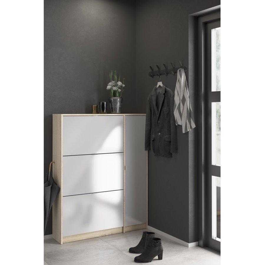 TVILUM Sko skoskap - natur/hvit hyglans eikefiner/tre, m. 3 foldedrer, 1 dr og 2 rom