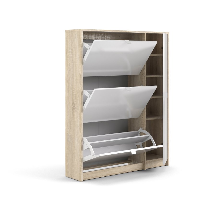 TVILUM Sko skoskap - natur/hvit hyglans eikefiner/tre, m. 3 foldedrer, 1 dr og 2 rom
