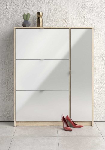 TVILUM Sko skoskap - natur/hvit hyglans eikefiner/tre, m. 3 foldedrer, 1 dr og 2 rom