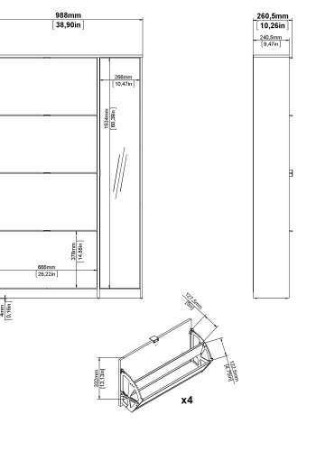 TVILUM Sko skoskap - natur/hvit hyglans eikefiner/tre, m. 4 foldedrer, 1 speildr og 2 rom