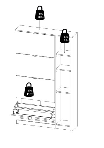 TVILUM Sko skoskap - natur/hvit hyglans eikefiner/tre, m. 4 foldedrer, 1 speildr og 2 rom