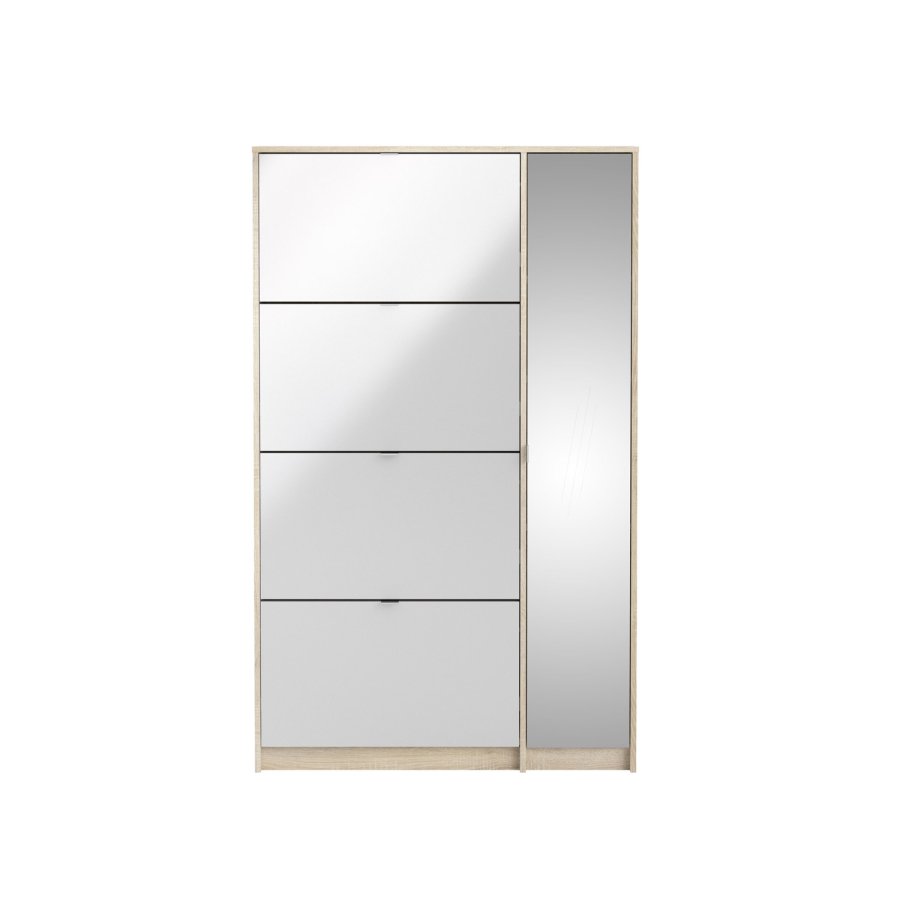 TVILUM Sko skoskap - natur/hvit hyglans eikefiner/tre, m. 4 foldedrer, 1 speildr og 2 rom