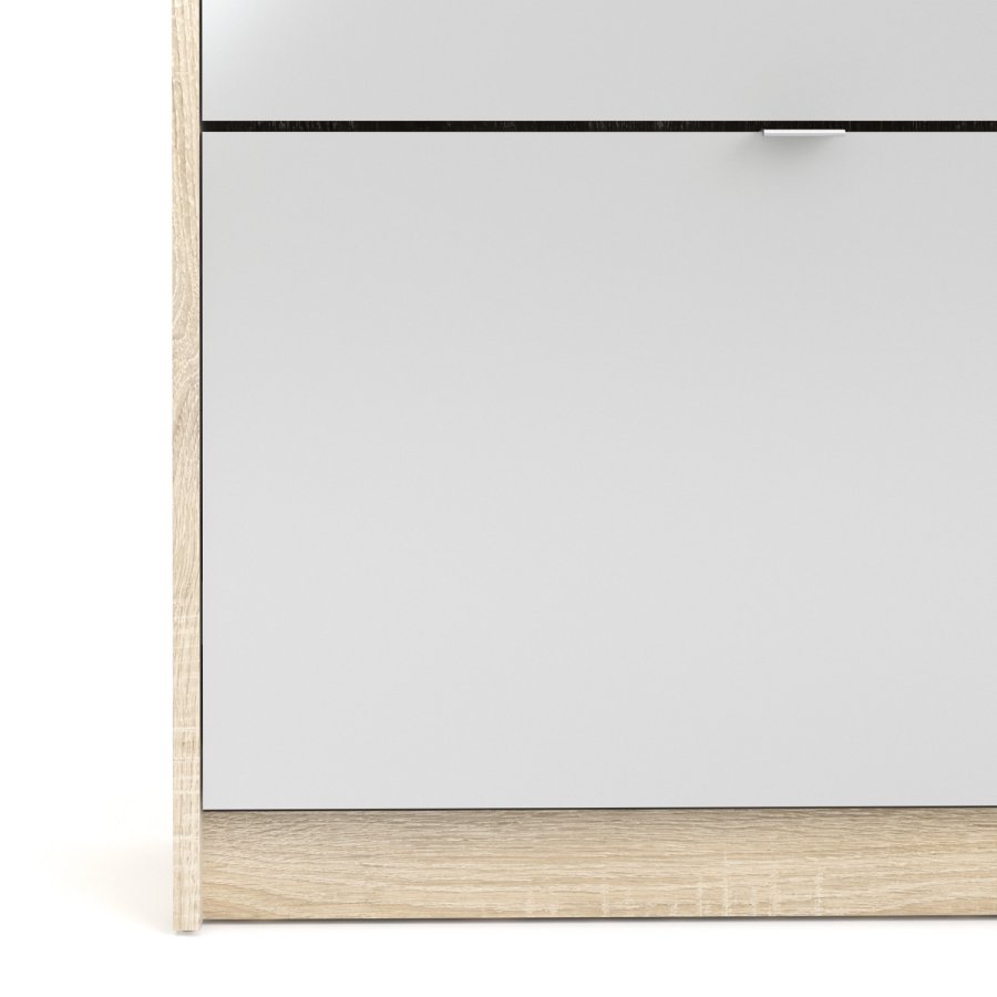 TVILUM Sko skoskap - natur/hvit hyglans eikefiner/tre, m. 4 foldedrer, 1 speildr og 2 rom