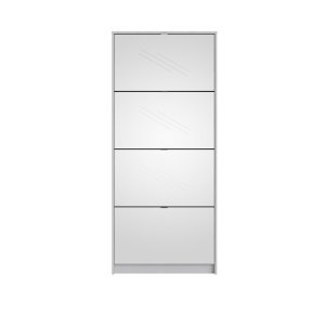 TVILUM Sko skoskap - hvit/glass tre/speilglass, m. 4 speilfoldedrer og 2 rom 