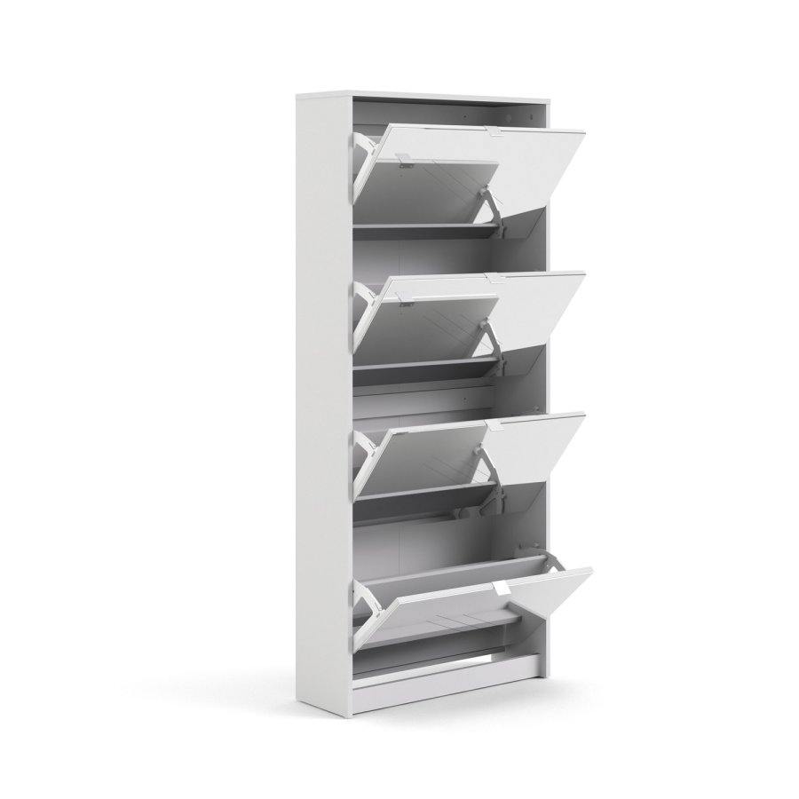 TVILUM Sko skoskap - hvit/glass tre/speilglass, m. 4 speilfoldedrer og 2 rom 