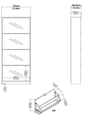 TVILUM Sko skoskap - natur/glass eikefiner/speilglass, m. 4 speilfoldedrer og 2 rom