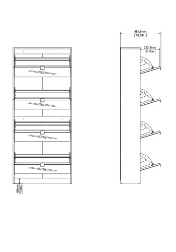 TVILUM Sko skoskap - hvit/glass tre/speilglass, m. 4 speilfoldedrer og 2 rom 