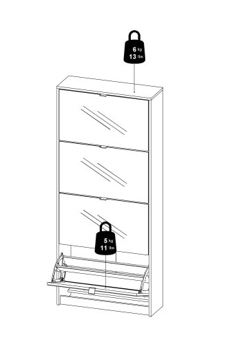 TVILUM Sko skoskap - hvit/glass tre/speilglass, m. 4 speilfoldedrer og 2 rom 