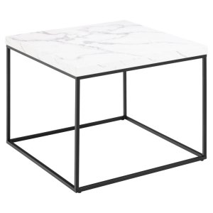 ACT NORDIC Barossa soffbord, fyrkantigt - vitt papper Carrara marmorlook och svart stl (60x60)