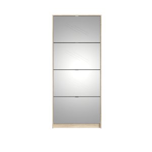 TVILUM Shoes skoskab - natur/glas egetrsfinér/spejlglas, m. 4 spejl klaplger og 2 rum