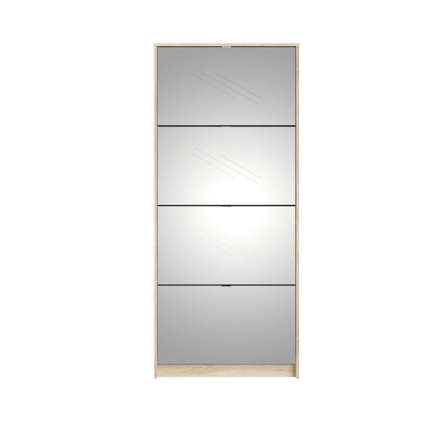 TVILUM Sko skoskap - natur/glass eikefiner/speilglass, m. 4 speilfoldedrer og 2 rom