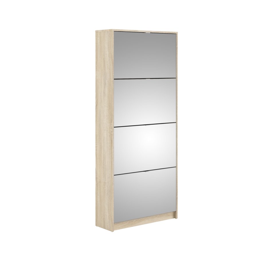 TVILUM Sko skoskap - natur/glass eikefiner/speilglass, m. 4 speilfoldedrer og 2 rom