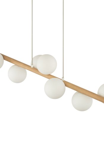 TK Ester loftlampe, m. 7 skrme - hvid glas og natur fyrretr