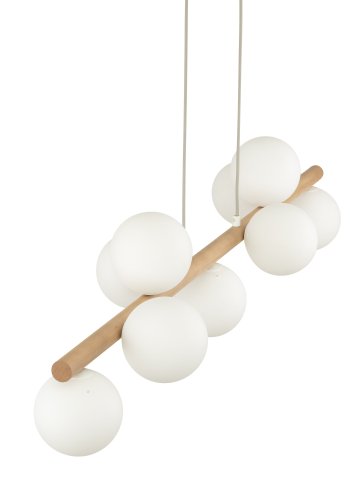 TK Ester taklampe, m. 9 skjermer - glass, naturlig tre og hvitt metall