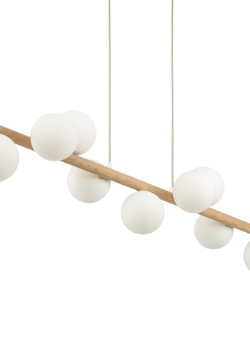 TK Ester taklampe, m. 9 skjermer - glass, naturlig tre og hvitt metall