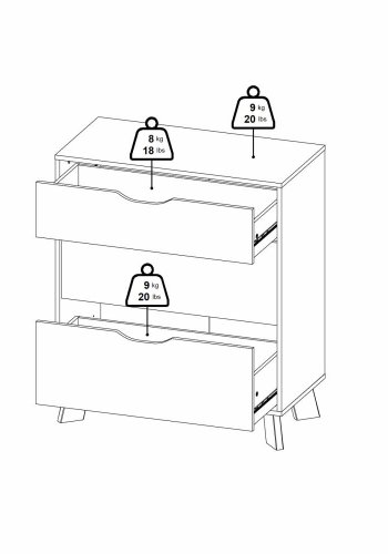 TVILUM Ikast Kommode mit 3 Schubladen, Jackson Hickory / Weiß, 78,7 x 39,8 x 92,2 cm