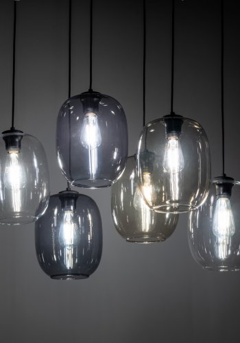 TK Elio taklampe, m. 6 skjermer - flerfarget glass og svart metall