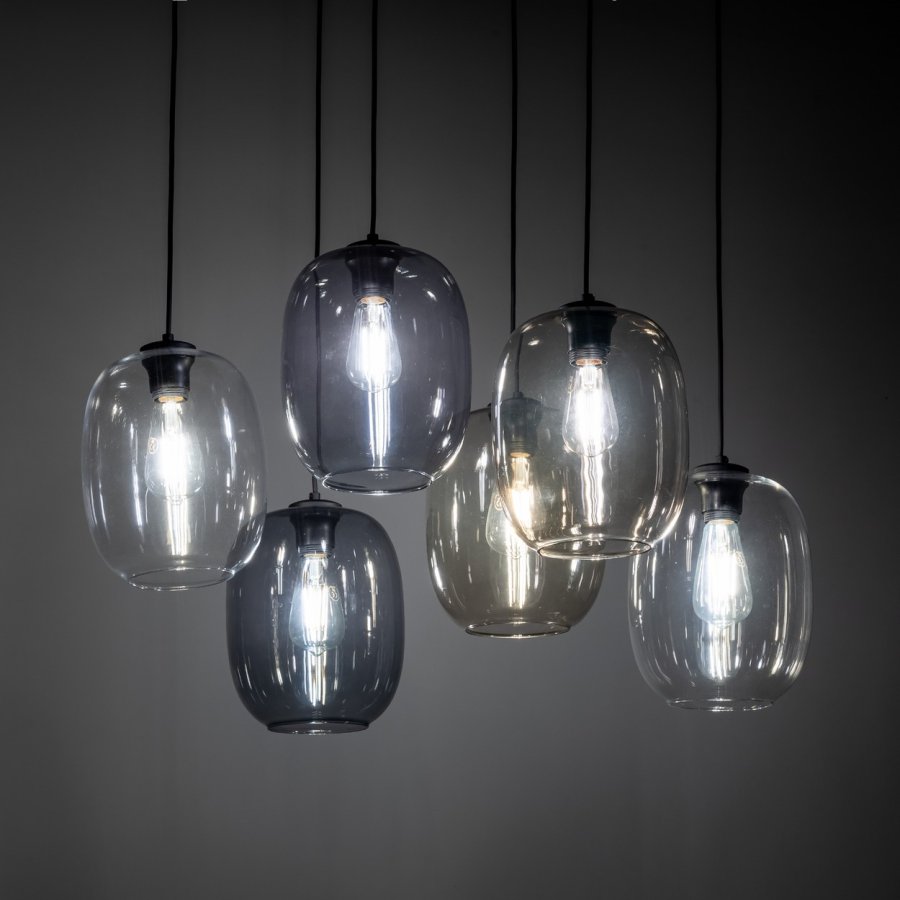 TK Elio taklampe, m. 6 skjermer - flerfarget glass og svart metall