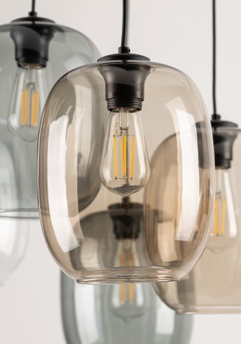 TK Elio taklampe, m. 6 skjermer - flerfarget glass og svart metall