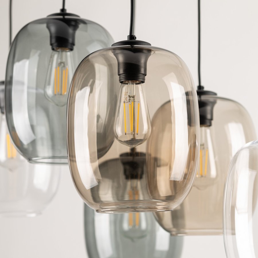 TK Elio taklampe, m. 6 skjermer - flerfarget glass og svart metall