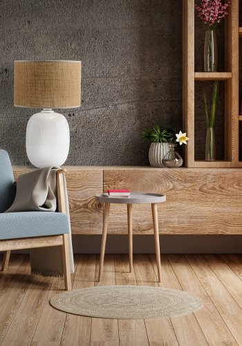 TK Melody bordlampe - naturlig jute og hvitt glass