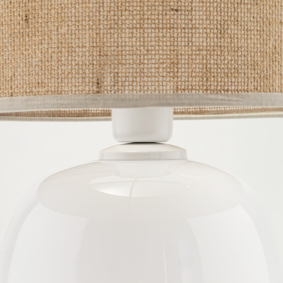 TK Melody bordlampe - naturlig jute og hvitt glass