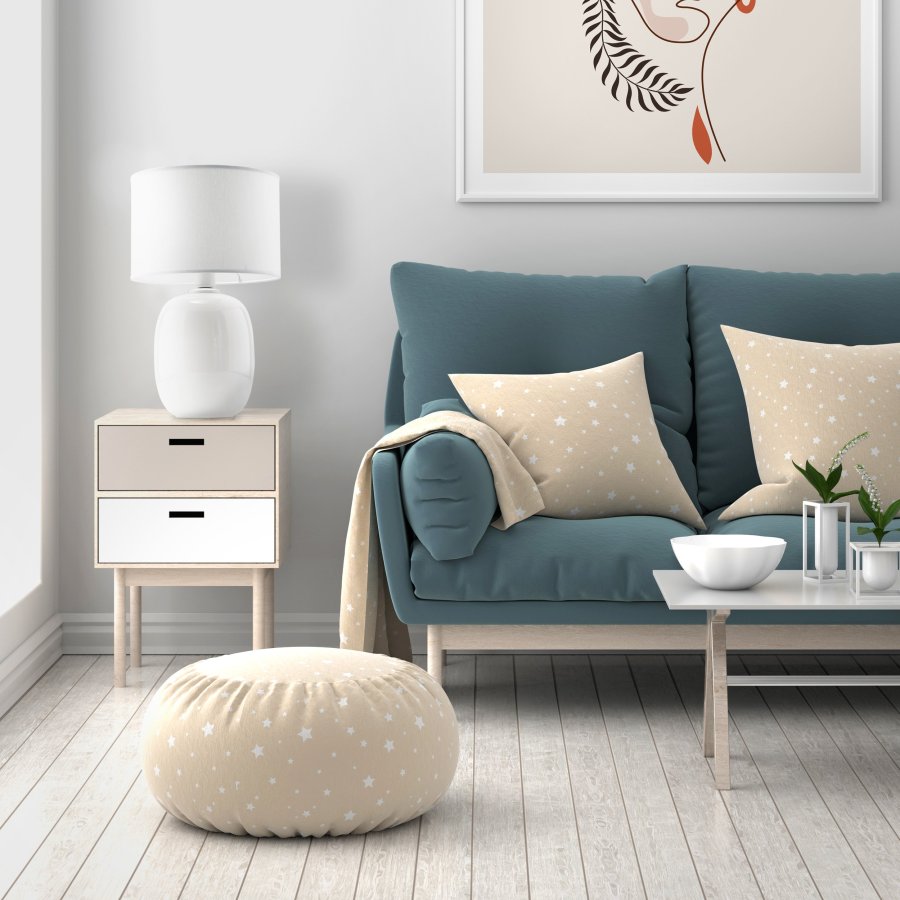 TK Melody bordlampe - hvitt stoff og hvitt glass