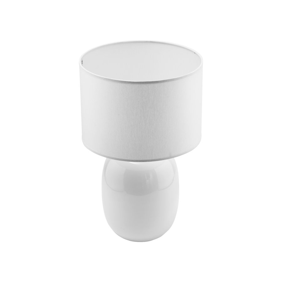 TK Melody bordlampe - hvitt stoff og hvitt glass