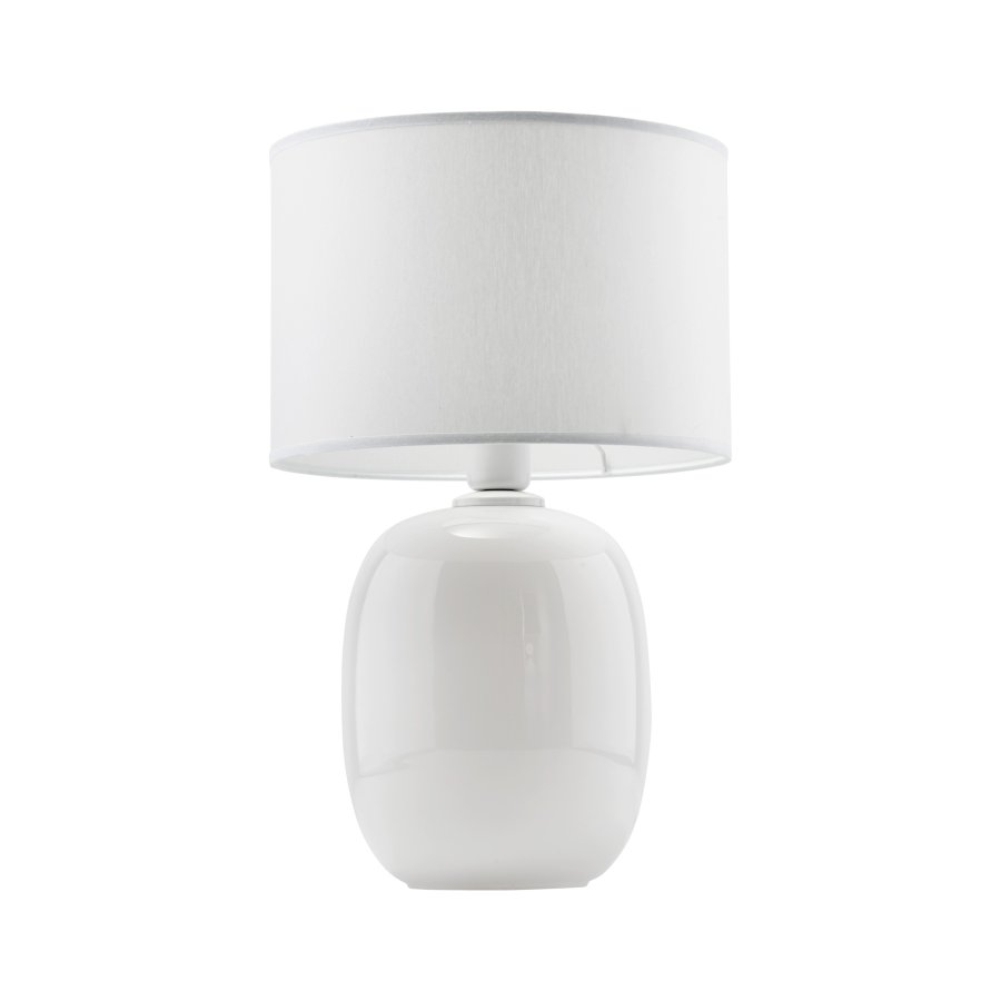 TK Melody bordlampe - hvitt stoff og hvitt glass