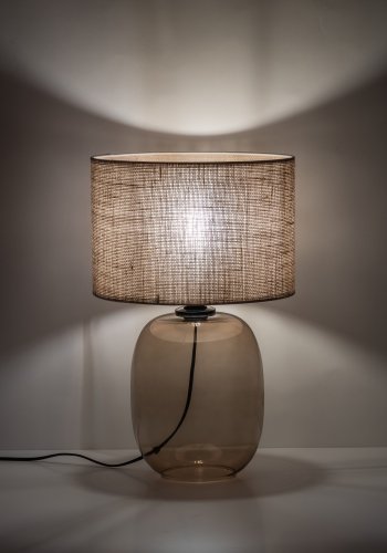 TK Melody bordlampe - naturlig jute og topasglass